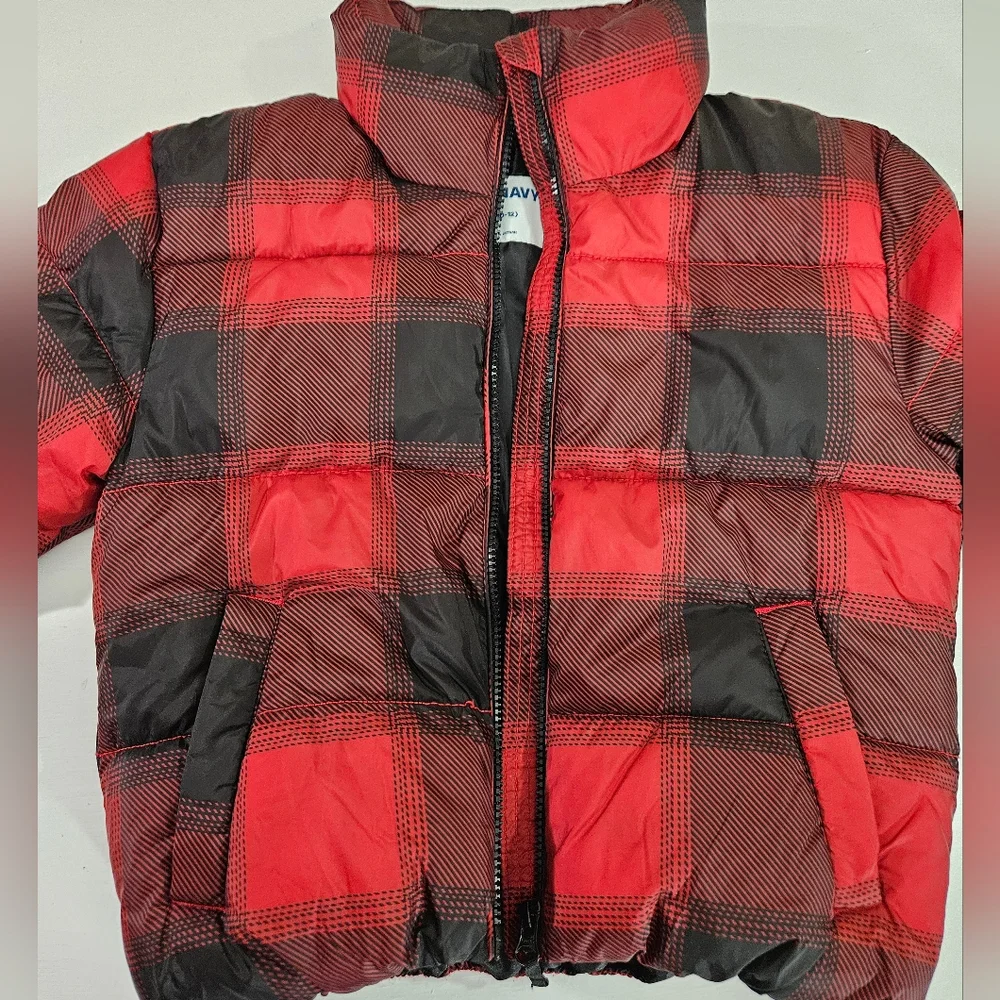 Old Navy Red And Black Plaid Puffer Jacket Kids Size Large 10-12